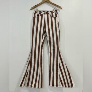 Bestto Western‎ Bell Bottom Brown White Stripe Pants Medium Boho Festival